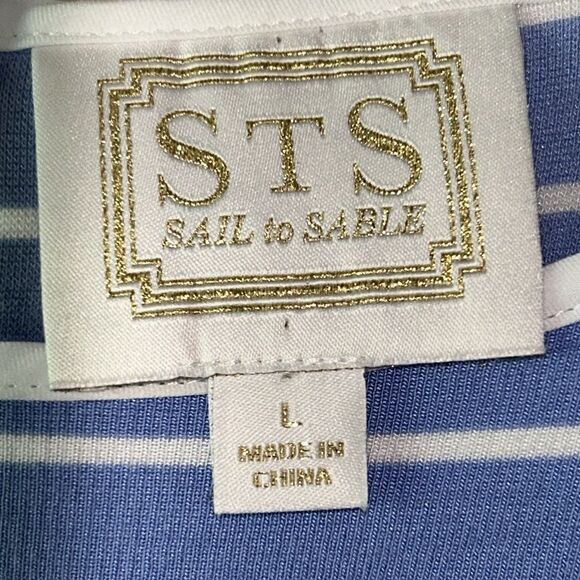 NEW Sail to Sable Blue and White Flutter Sleeve Top - Picture 2 of 6